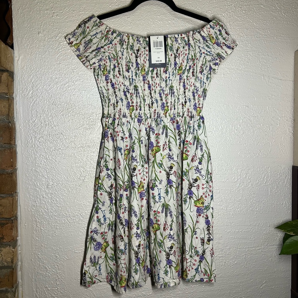 Disney Bugs Life White Floral Smocked Top with Multicolor Blooms
